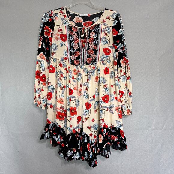 Patrons Of Peace Mini Floral Dress Size S Bohemian Artsy Ruffle Peasant Western - Picture 1 of 11